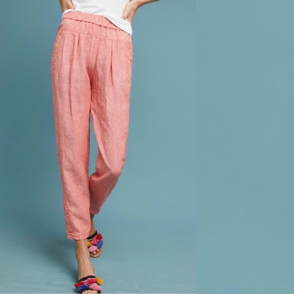 Anthropologie Striped Linen Red Motif Pants Large - Picture 1 of 14